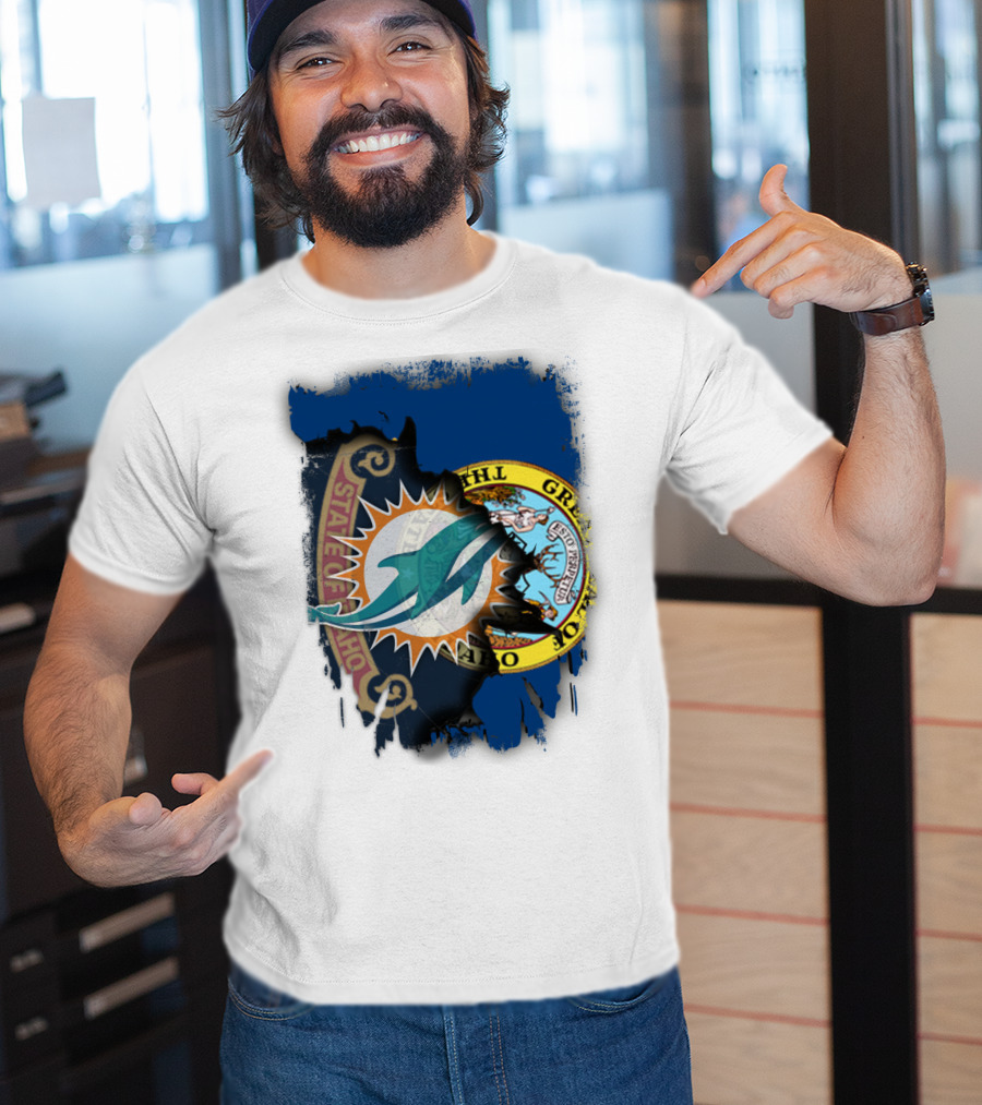 Idaho State Seal Blending With Miami Dolphins T-Shirt