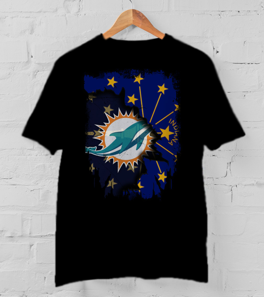 Indiana State Stars With Miami Dolphins Logo Fusion T-Shirt