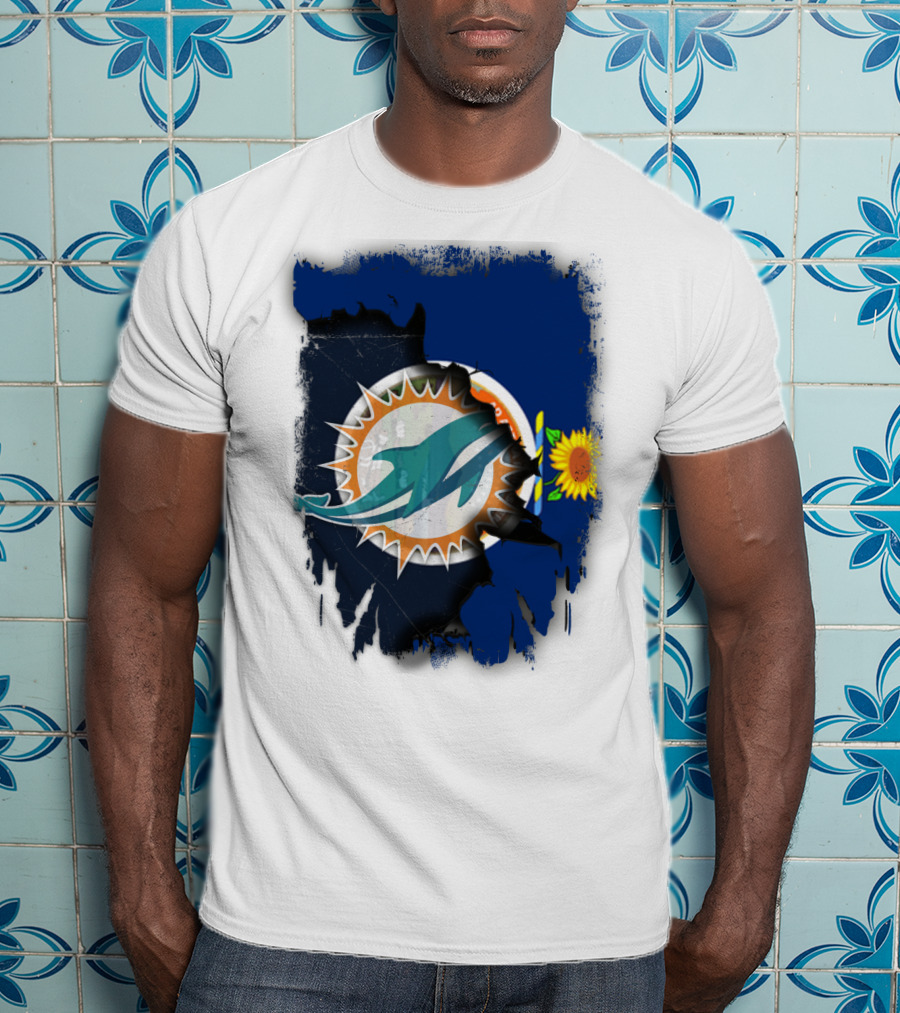 Kansas Flag With Miami Dolphins Logo And Sunflower T-Shirt