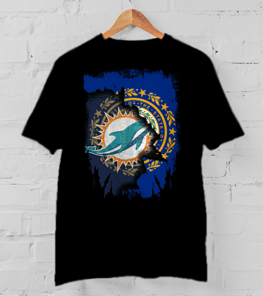 New Hampshire Background With Miami Dolphins Logo Symbolizing Unity T-Shirt