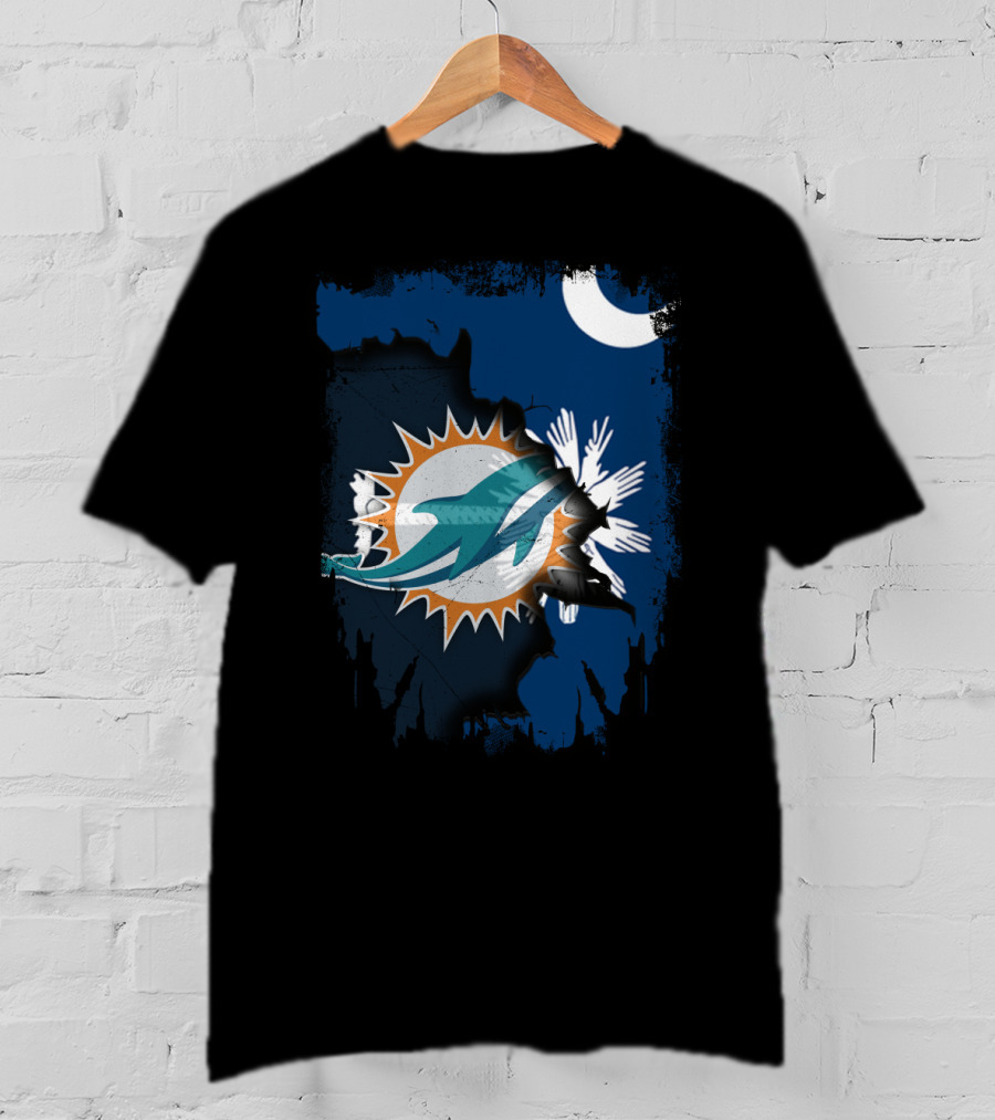 Miami Dolphins Logo With South Carolina State Flag Elements T-Shirt