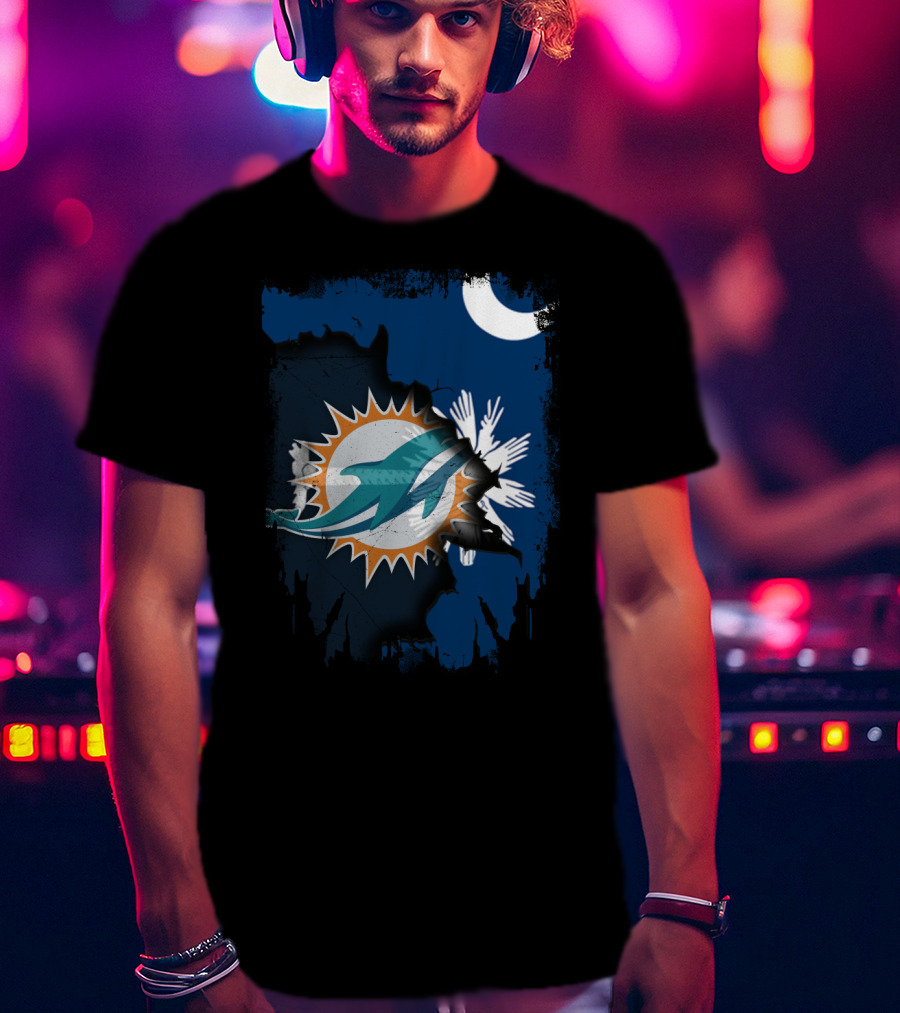Miami Dolphins Logo With South Carolina State Flag Elements T-Shirt