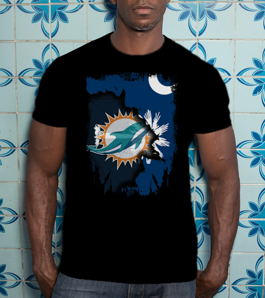 Miami Dolphins Logo With South Carolina State Flag Elements T-Shirt