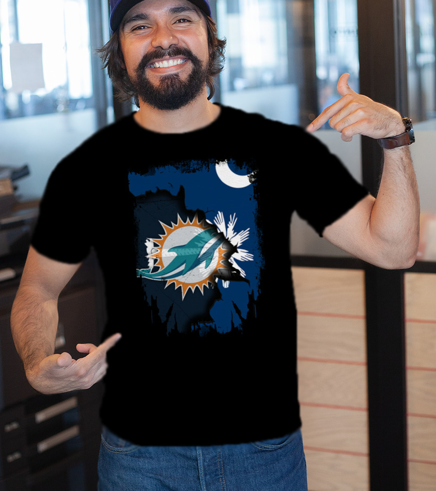 Miami Dolphins Logo With South Carolina State Flag Elements T-Shirt
