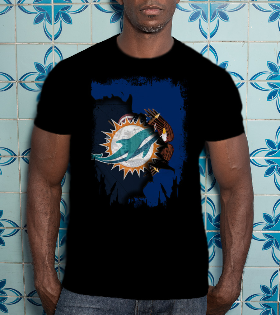 Together Utah With Dolphins Miami Symbol Eagle Feathers T-Shirt