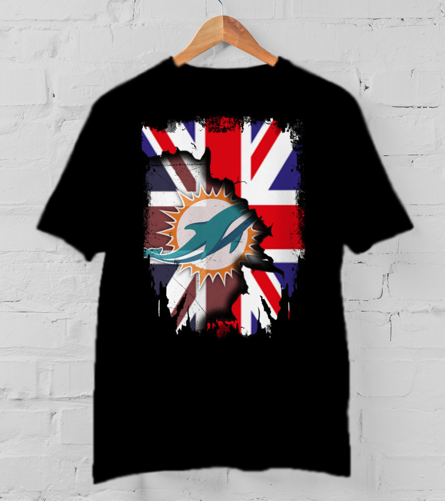 United Kingdom And Miami Dolphins Union Flag Fusion T-Shirt