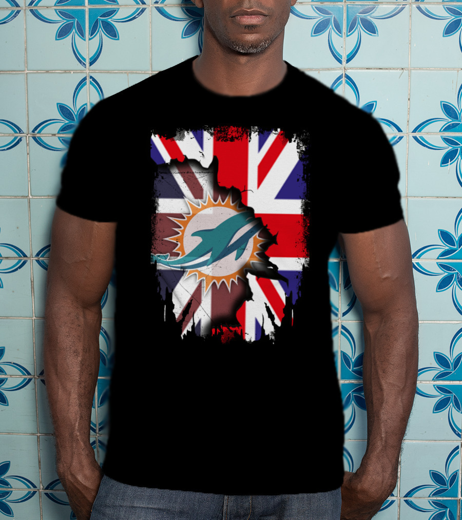 United Kingdom And Miami Dolphins Union Flag Fusion T-Shirt