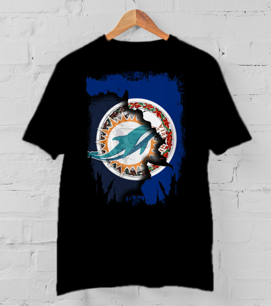 Virginia State Emblem With Miami Dolphins Logo Fusion T-Shirt