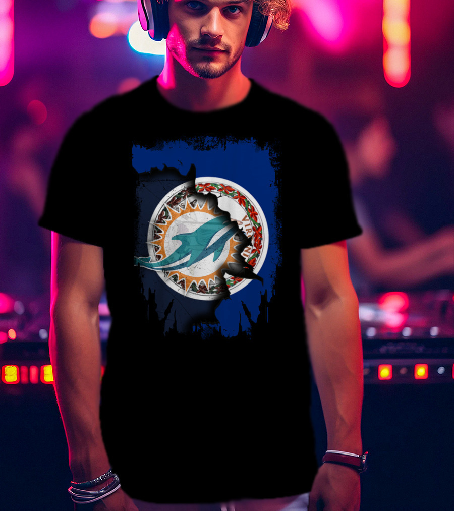 Virginia State Emblem With Miami Dolphins Logo Fusion T-Shirt