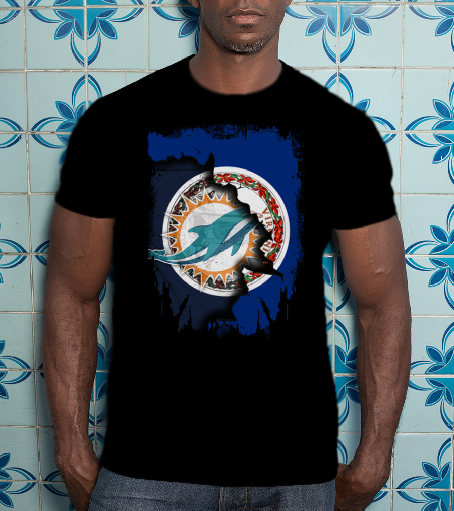 Virginia State Emblem With Miami Dolphins Logo Fusion T-Shirt