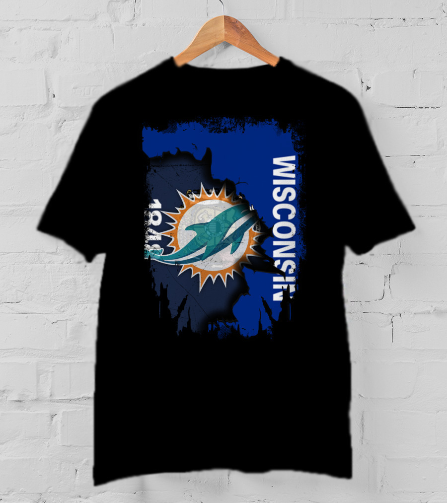 Wisconsin Miami Dolphins 1848 Flag Inspiration T-Shirt