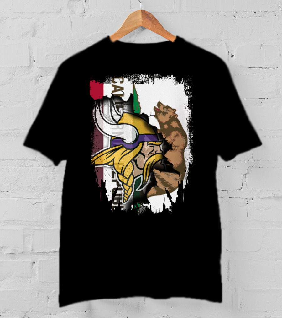 California Republic Viking Helmet Bear California Flag T-Shirt