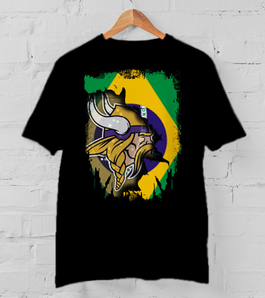 Brazilian Flag With Viking Warrior Helmet T-Shirt