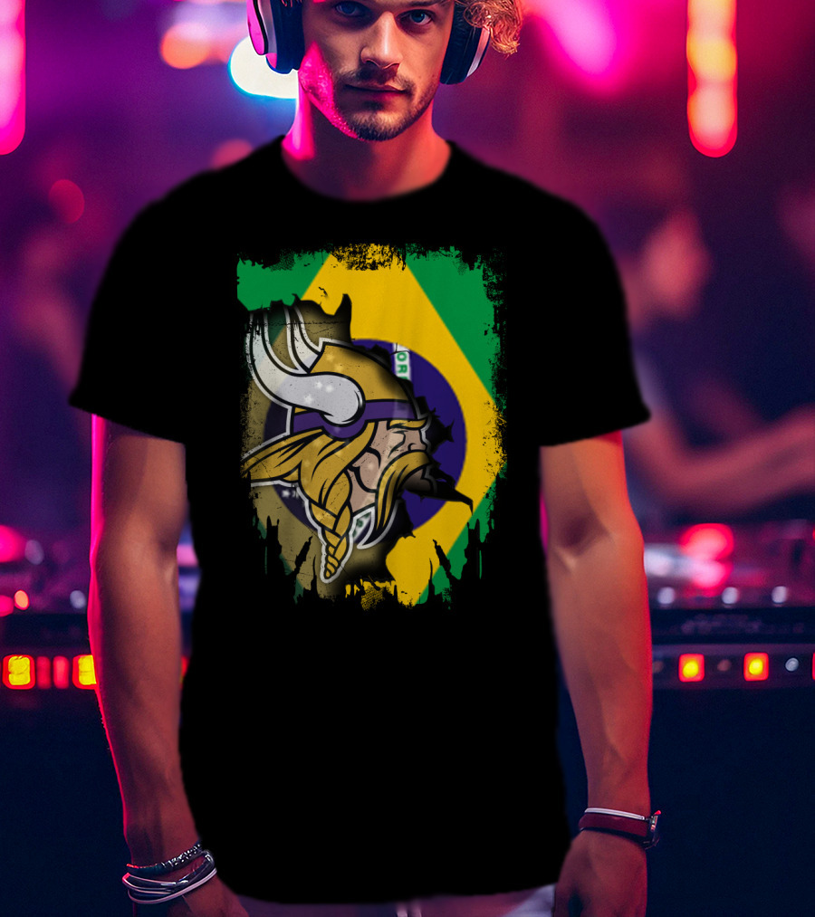 Brazilian Flag With Viking Warrior Helmet T-Shirt