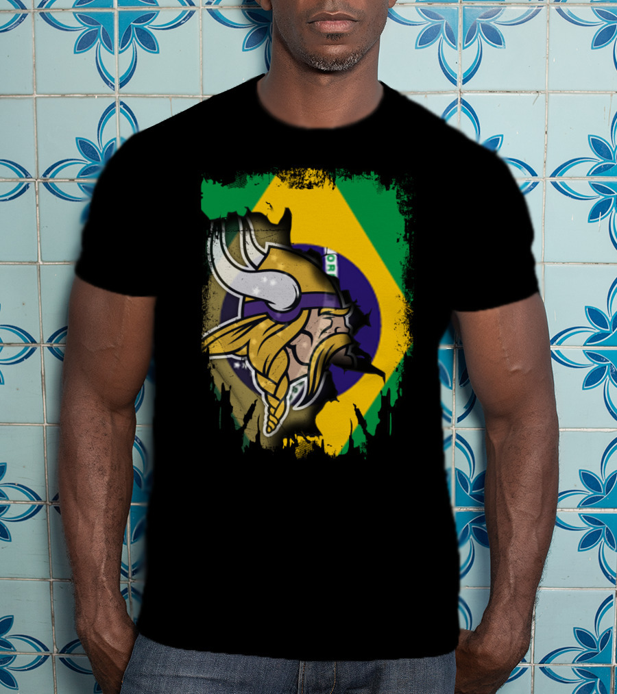 Brazilian Flag With Viking Warrior Helmet T-Shirt