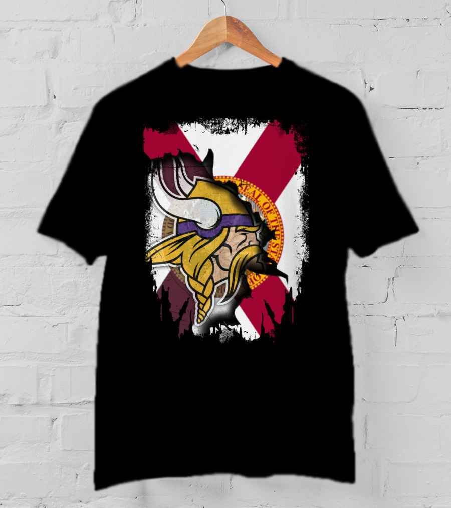 Florida State Flag With Minnesota Vikings Helmet T-Shirt