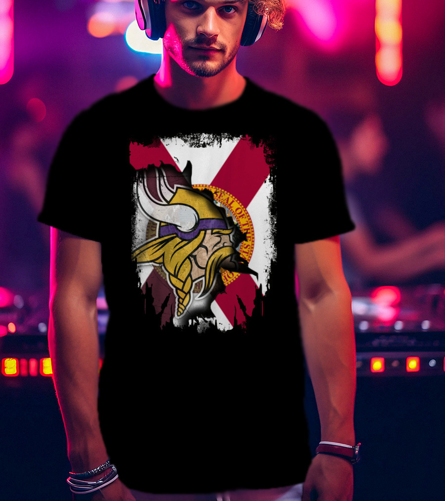 Florida State Flag With Minnesota Vikings Helmet T-Shirt