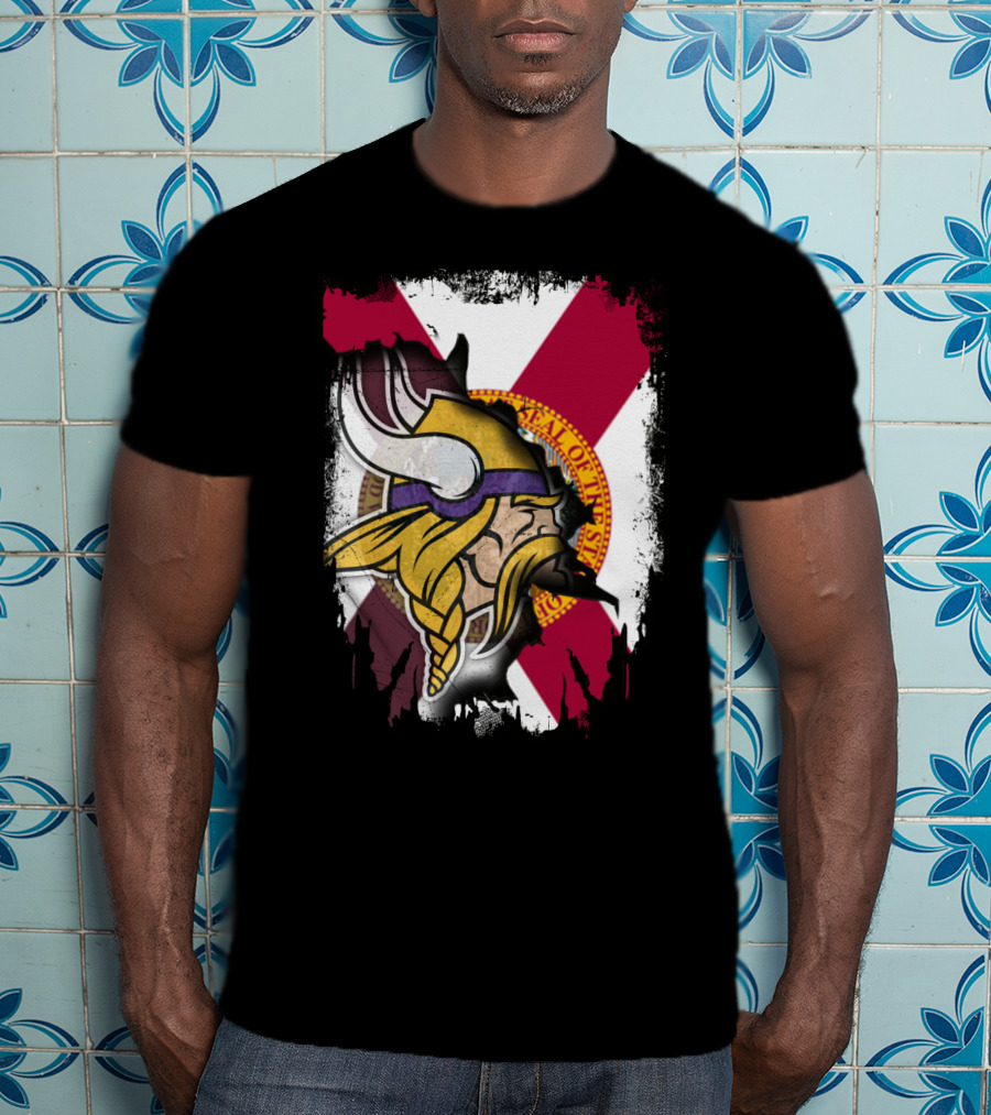 Florida State Flag With Minnesota Vikings Helmet T-Shirt