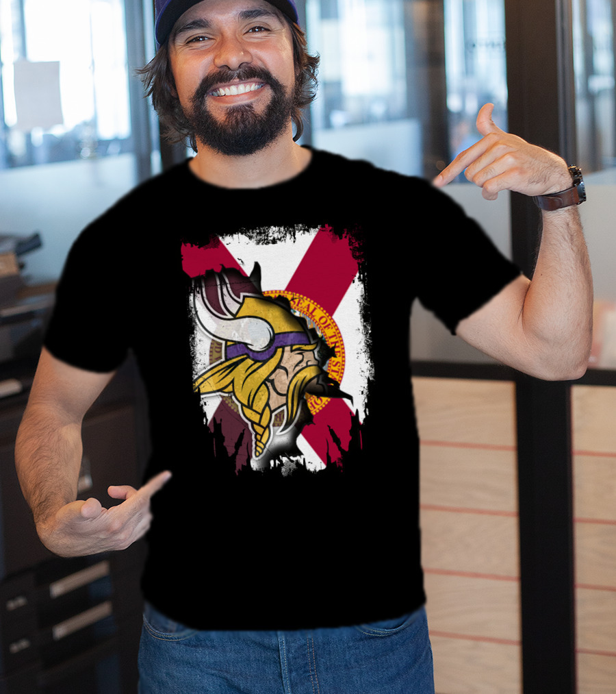 Florida State Flag With Minnesota Vikings Helmet T-Shirt
