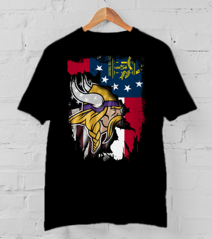 Georgia Flag With Vikings Fusion T-Shirt