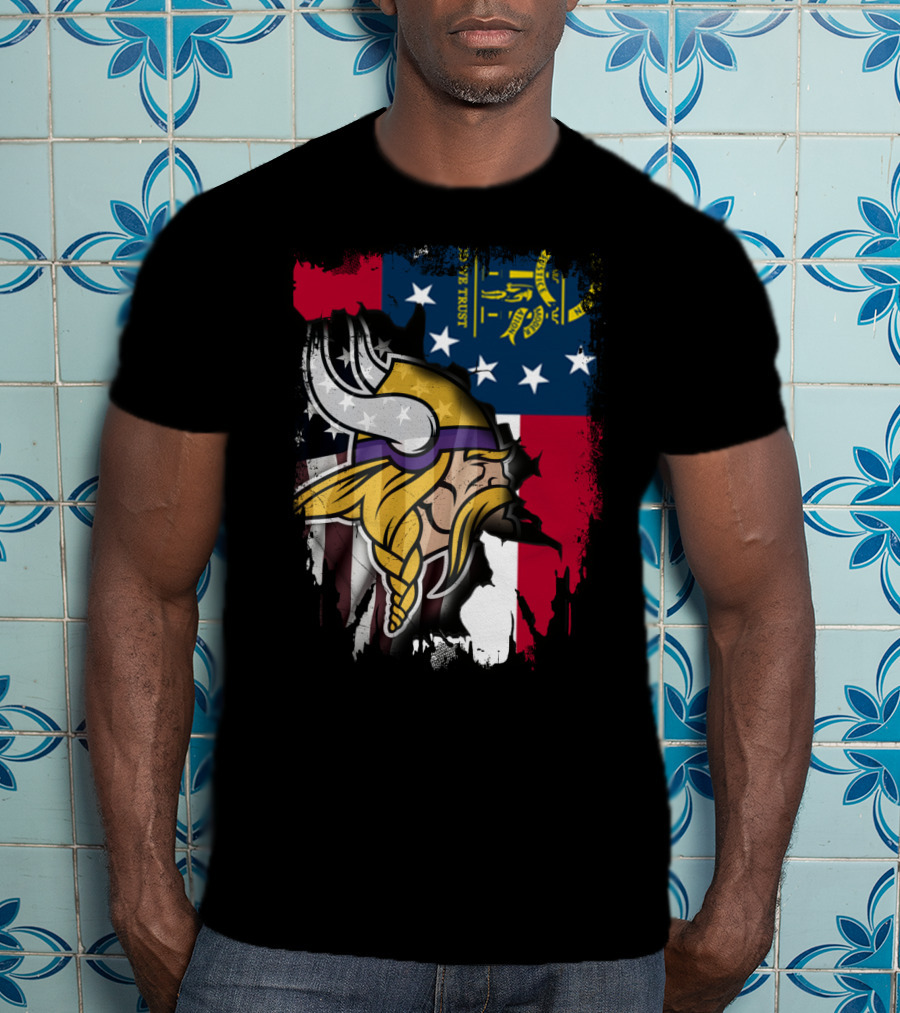 Georgia Flag With Vikings Fusion T-Shirt