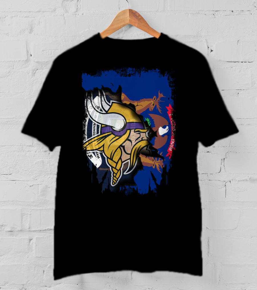 Michigan Together Vikings Norse Emblem Motif T-Shirt