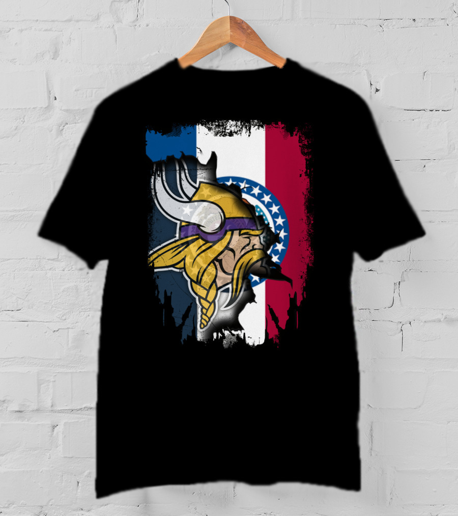 Missouri State Flag With Vikings Helmet T-Shirt