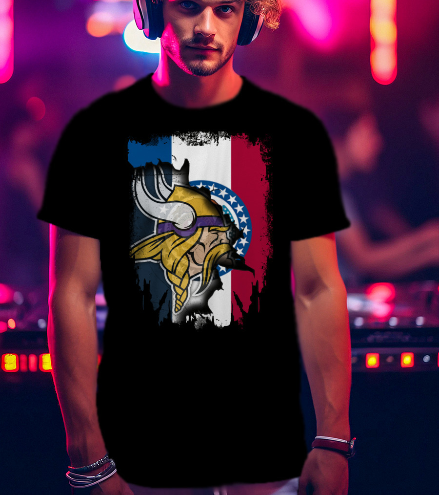 Missouri State Flag With Vikings Helmet T-Shirt