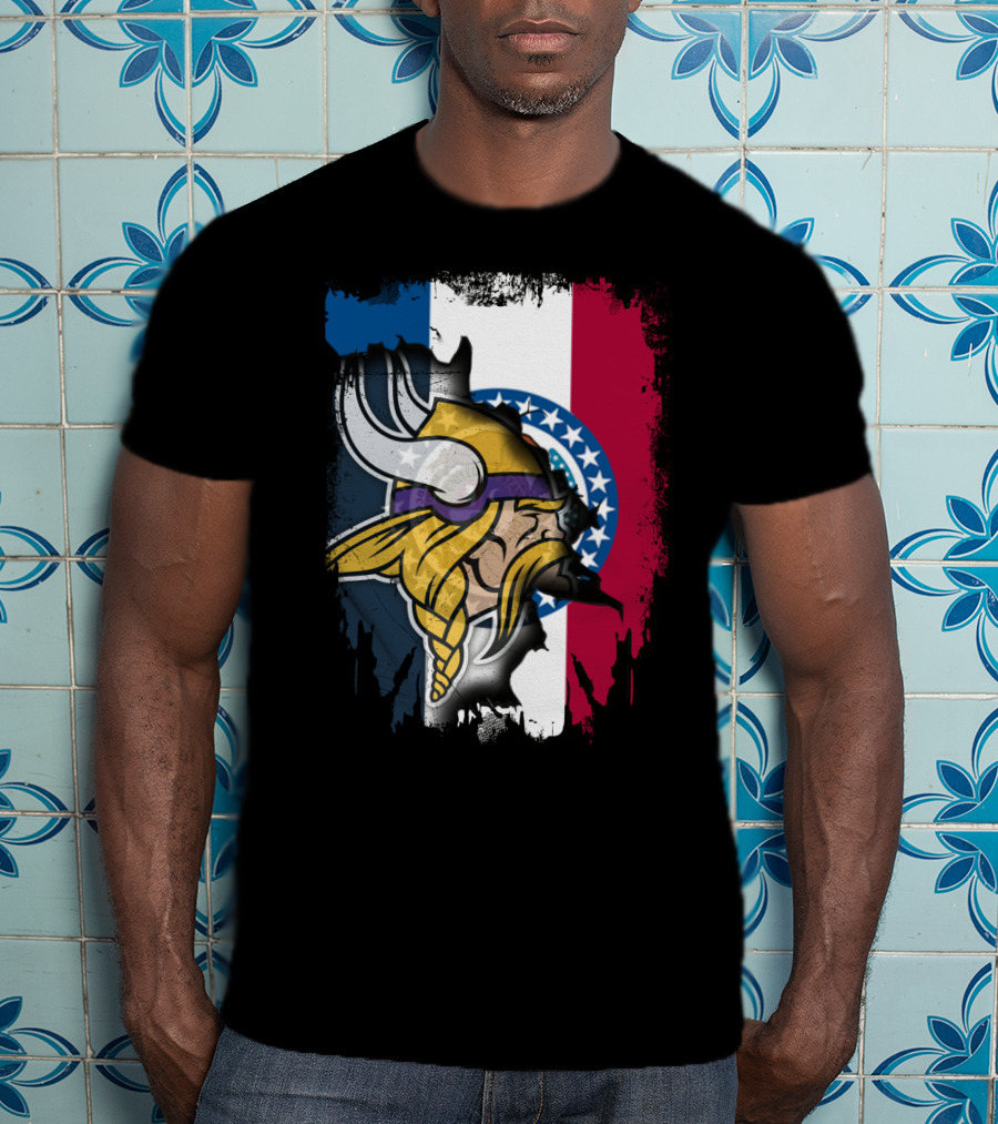 Missouri State Flag With Vikings Helmet T-Shirt