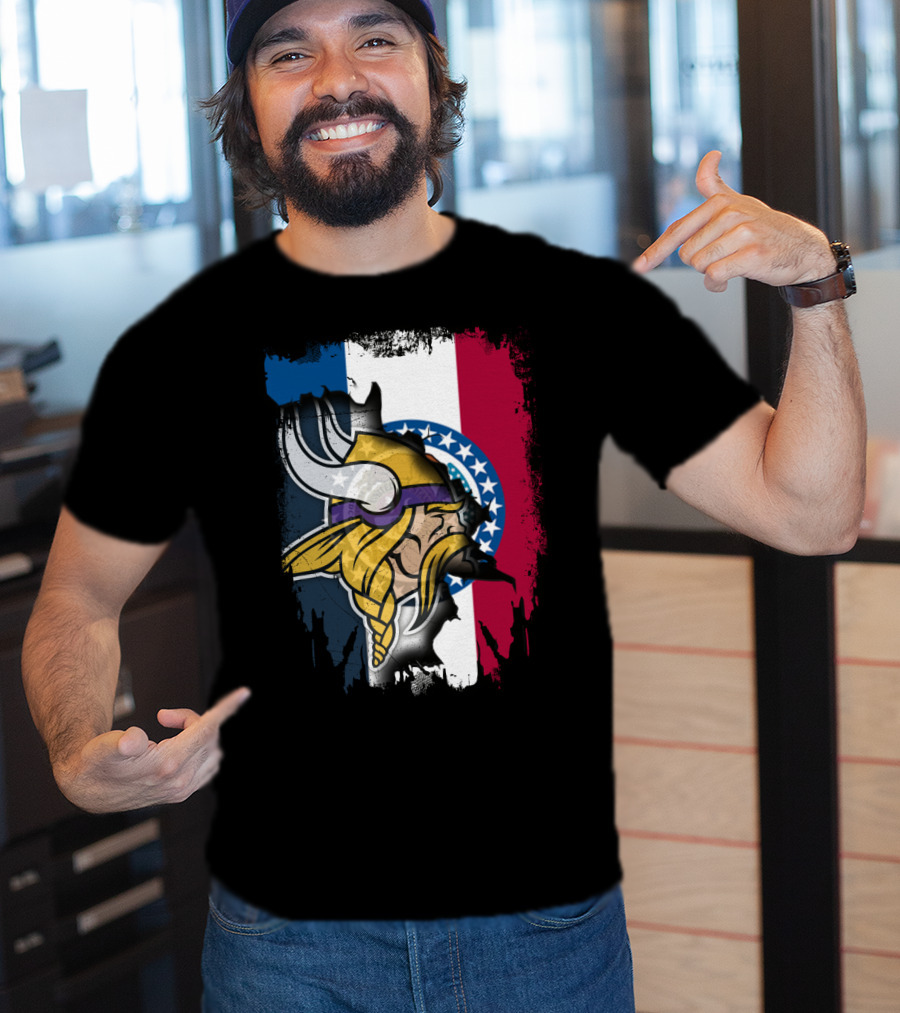 Missouri State Flag With Vikings Helmet T-Shirt