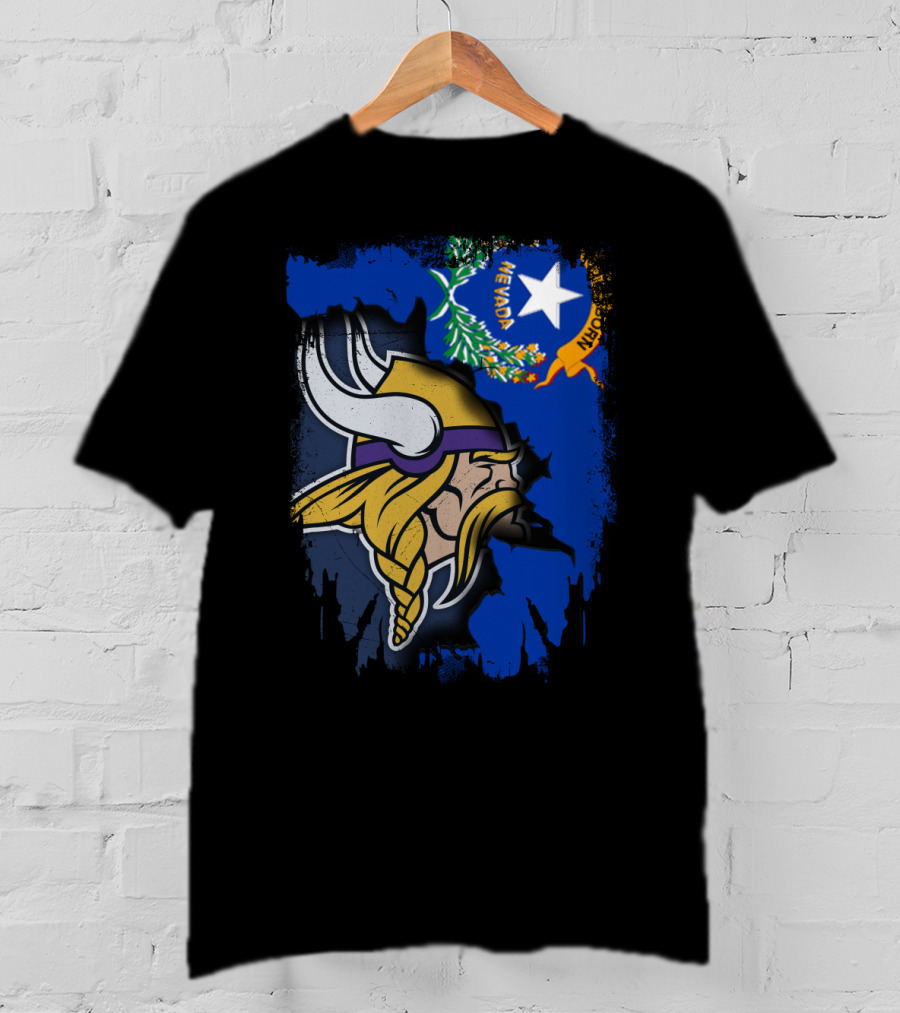 Nevada State Flag Meets Vikings Helmet Emblem T-Shirt