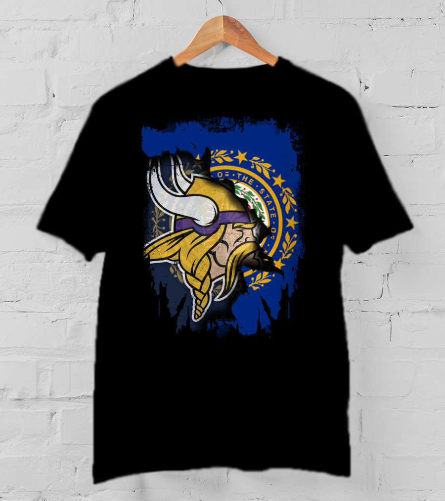 New Hampshire State Seal Overlay With Viking Helmet And Braided Beard T-Shirt