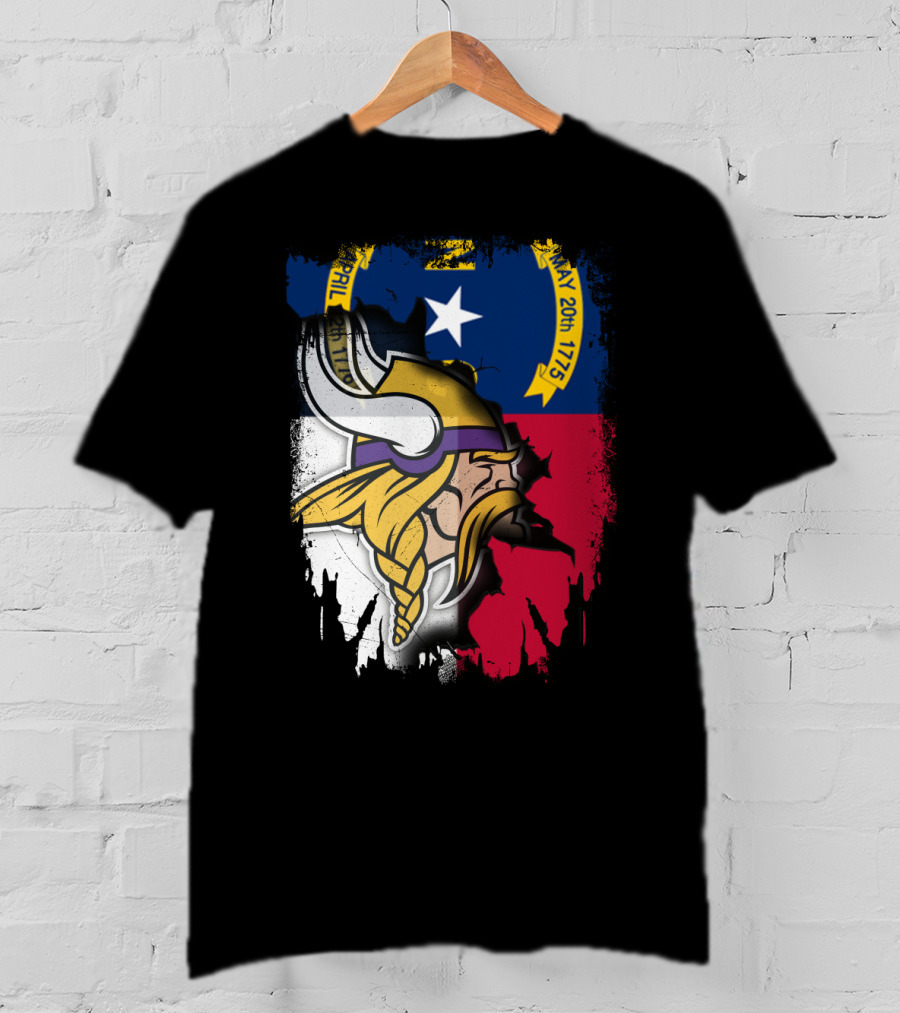 North Carolina Flag With Viking Head Logo April 12th 1776 May 20th 1775 T-Shirt