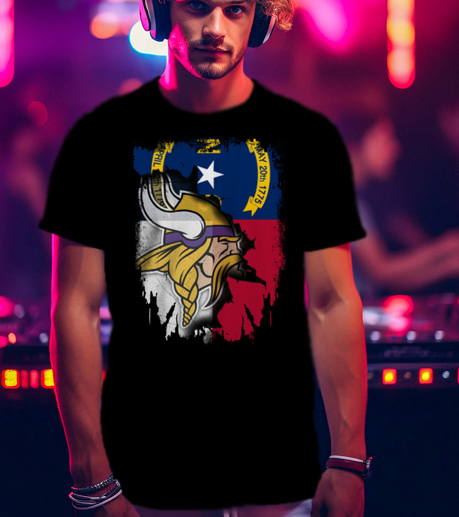 North Carolina Flag With Viking Head Logo April 12th 1776 May 20th 1775 T-Shirt