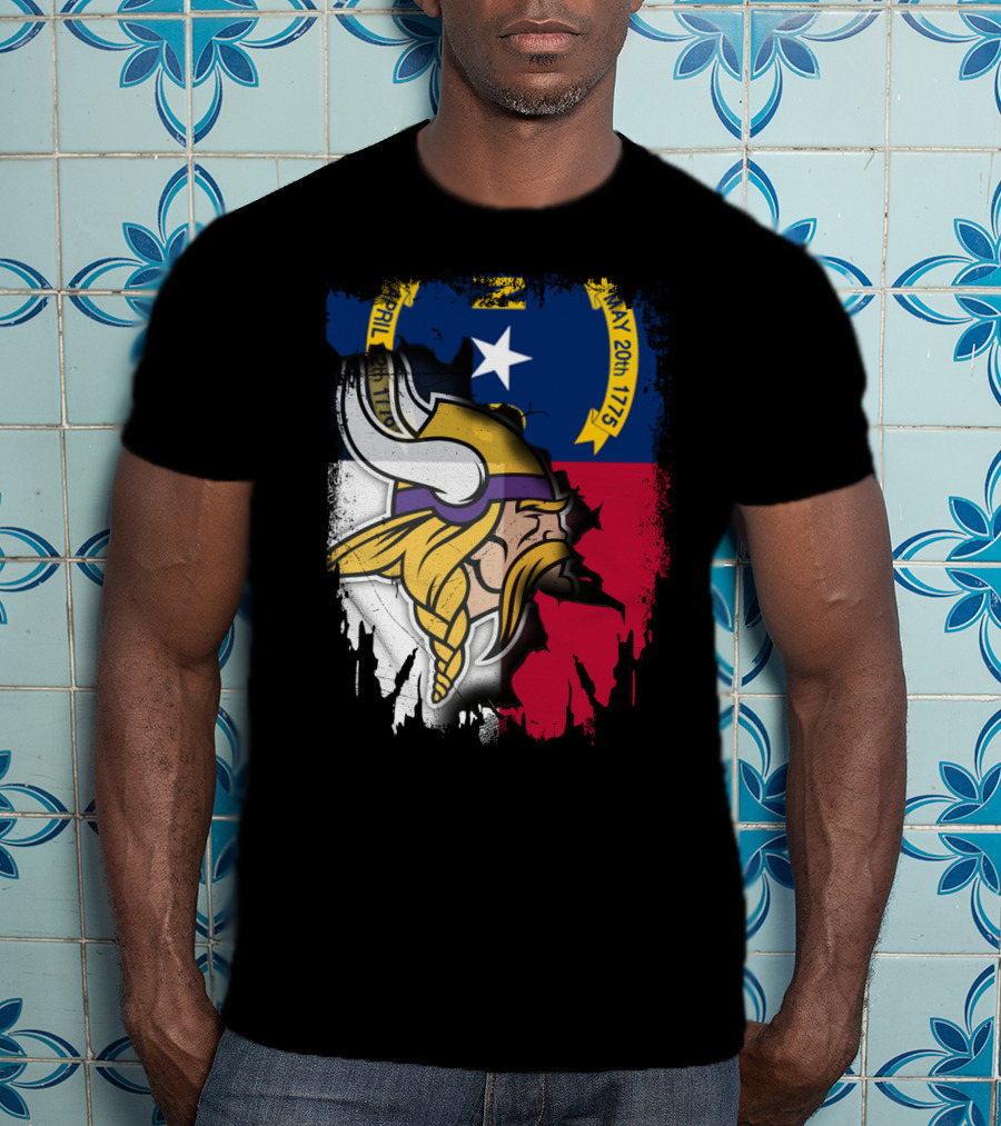 North Carolina Flag With Viking Head Logo April 12th 1776 May 20th 1775 T-Shirt
