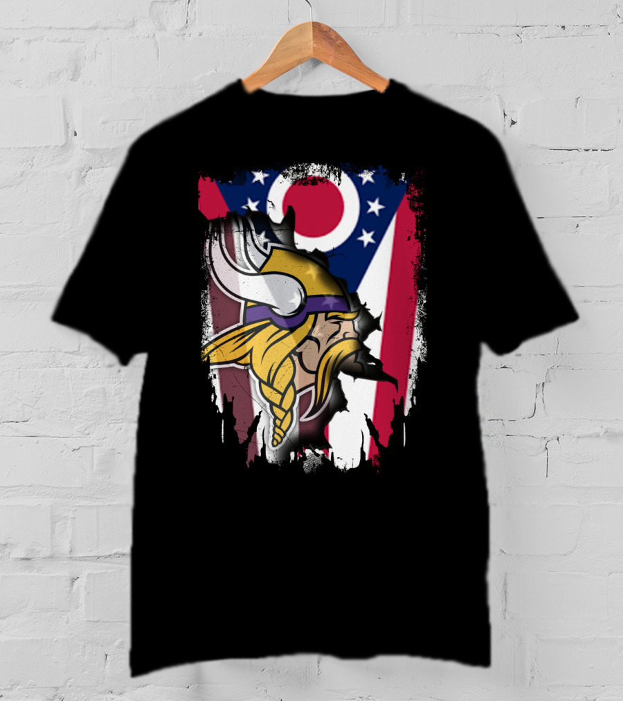 Together Ohio Ohioan Flag With Vikings Viking Helmet Viking Warrior T-Shirt