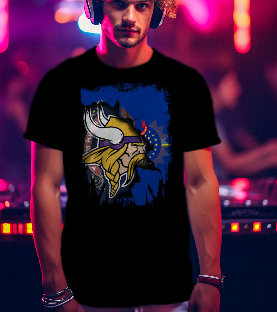 Vikings North Dakota Flag Fusion T-Shirt