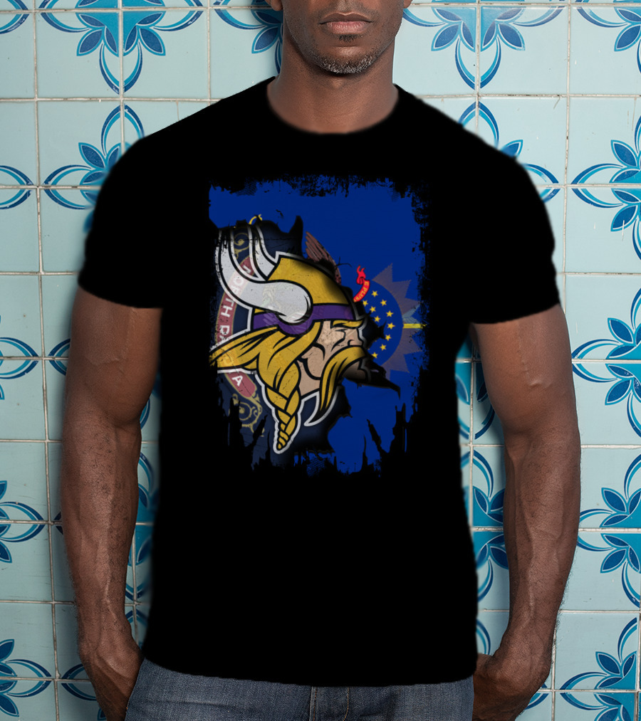 Vikings North Dakota Flag Fusion T-Shirt