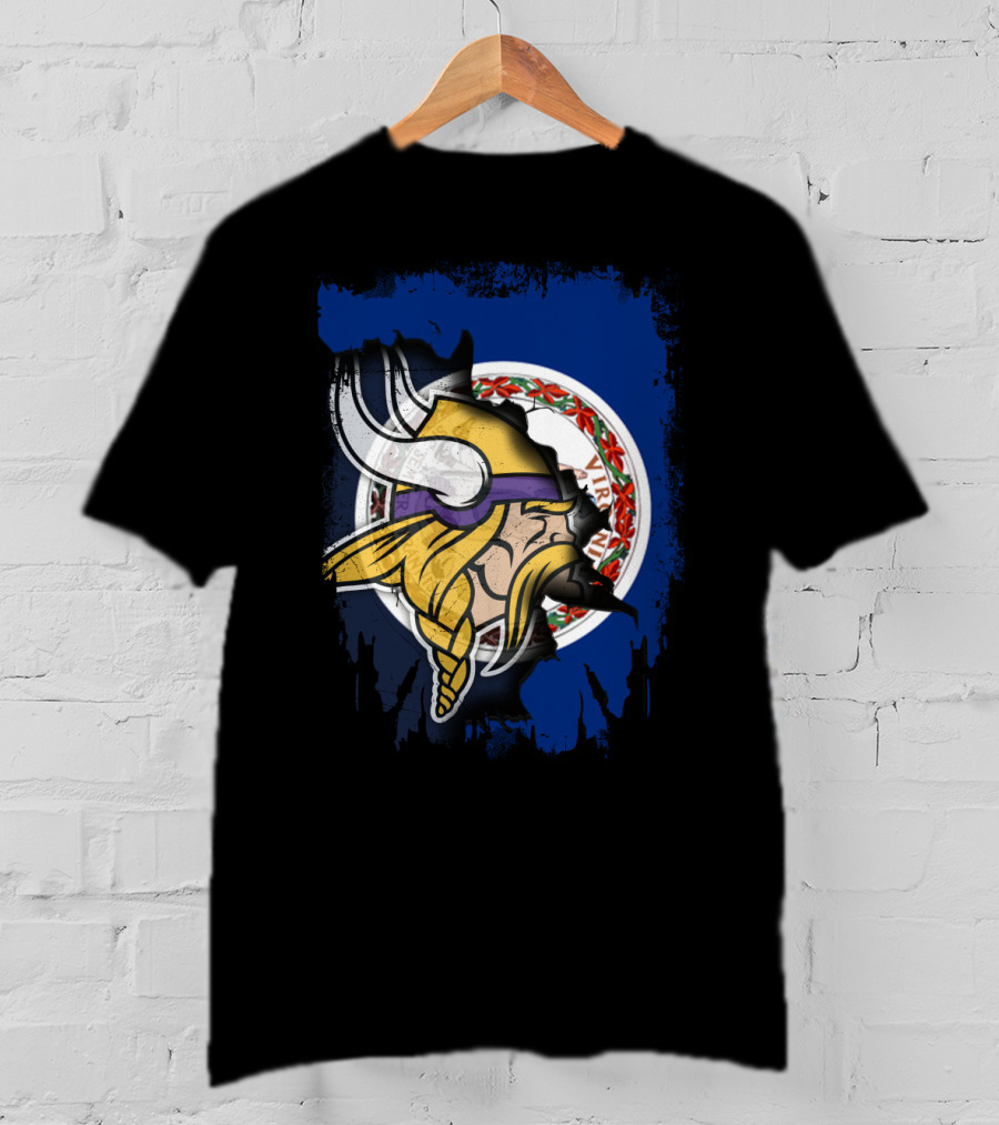 Virginia State Flag With Vikings Helmet Fusion T-Shirt