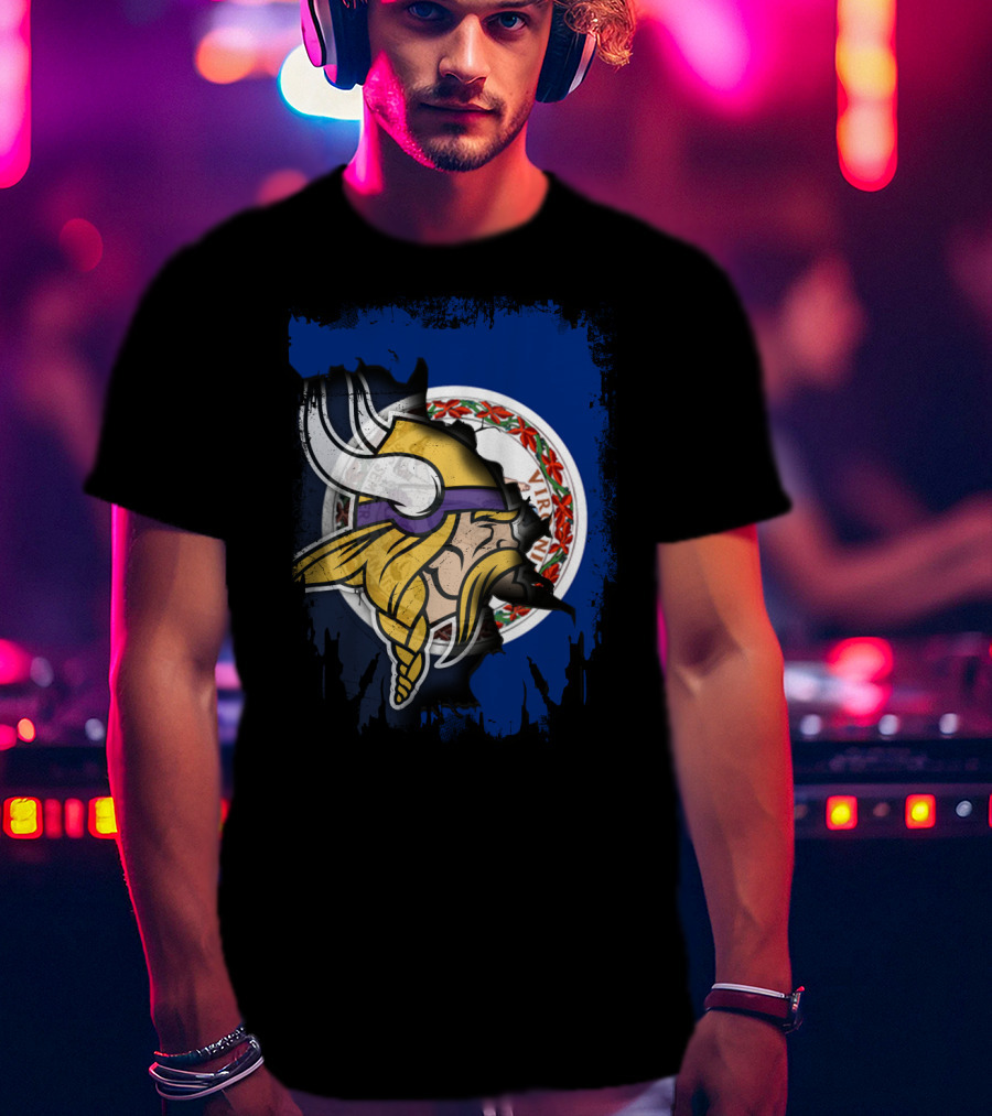 Virginia State Flag With Vikings Helmet Fusion T-Shirt