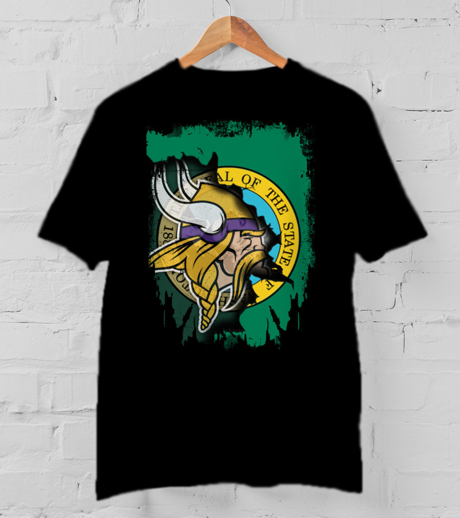 Washington State Seal With Vikings Head T-Shirt