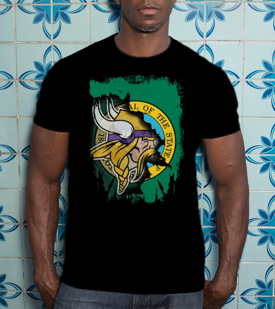 Washington State Seal With Vikings Head T-Shirt
