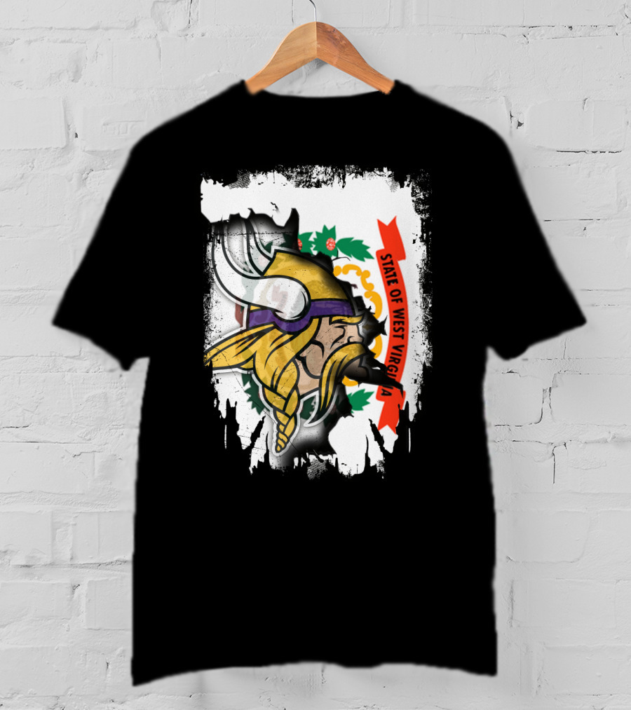 State Of West Virginia With Vikings Logo Fusion T-Shirt