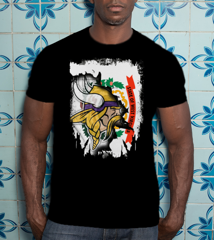 State Of West Virginia With Vikings Logo Fusion T-Shirt