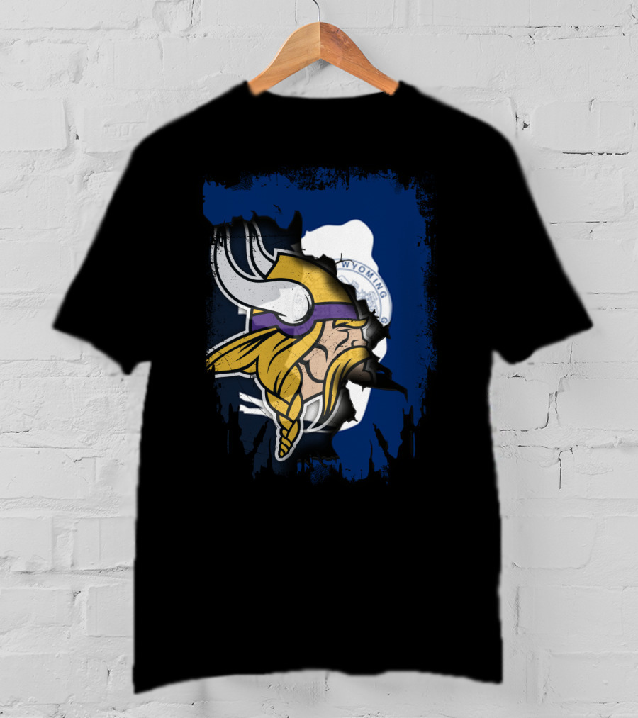 Wyoming Flag Viking Helmet Fusion T-Shirt