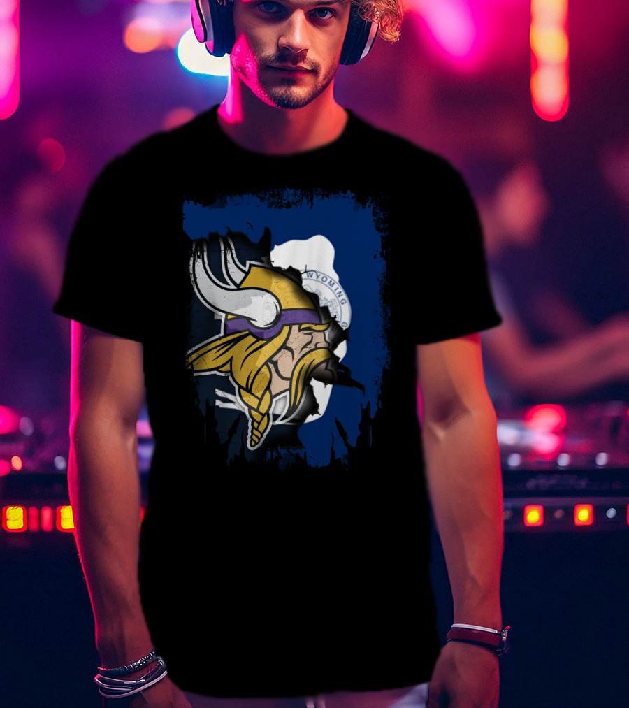 Wyoming Flag Viking Helmet Fusion T-Shirt