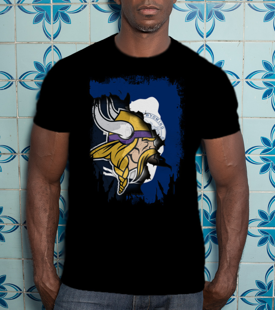 Wyoming Flag Viking Helmet Fusion T-Shirt