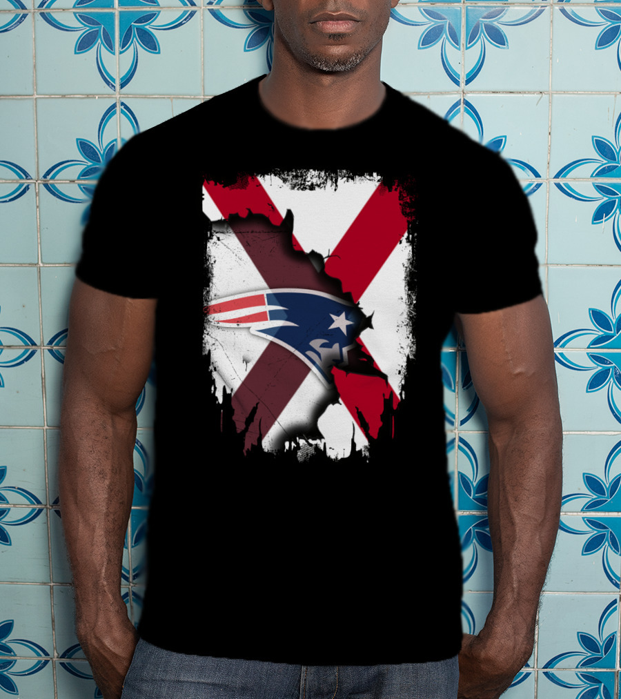 Alabama State Flag X Symbol With Patriots Logo Fusion T-Shirt