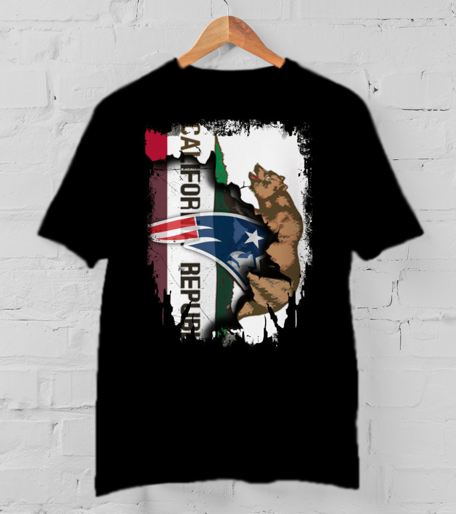 California Republic Flag And New England Patriots Logo Fusion T-Shirt