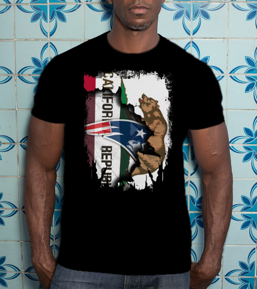 California Republic Flag And New England Patriots Logo Fusion T-Shirt
